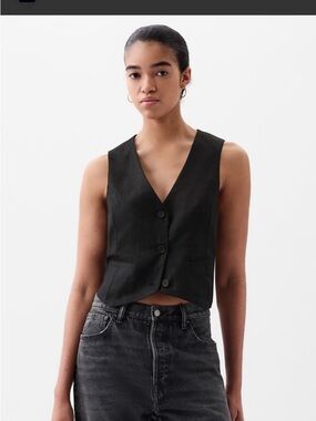 GAP Black Women's Tailored Linen Vest